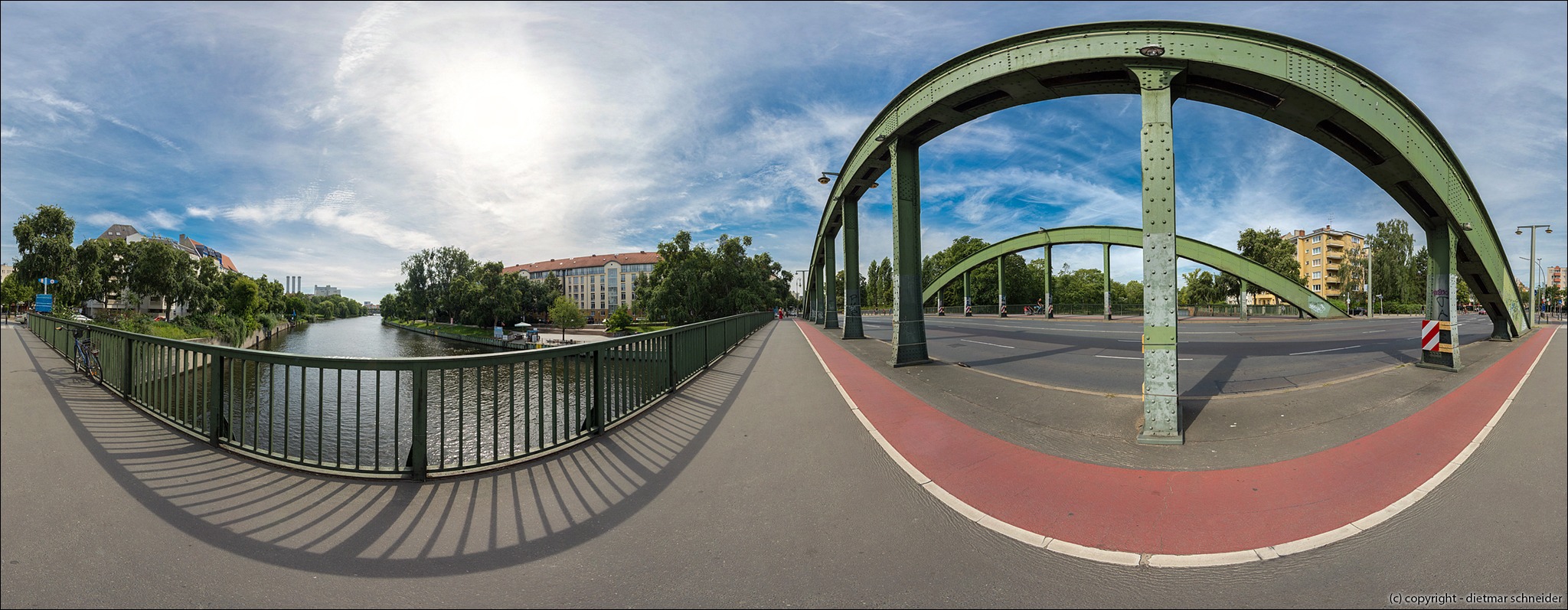 Read more about the article Panorama – Schlossparkbrücke (vor der Sanierung) – Spree – Mierendorffinsel (08.08.2017)